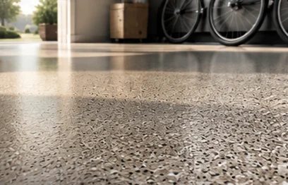 Close-up of a warm tan flake floor